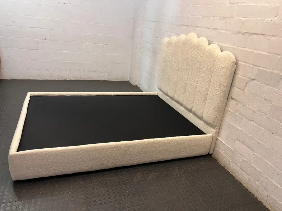 Cream Scalloped Bouclé Double Bed Frame — Good Working Order