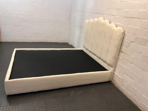 Cream Scalloped Bouclé Double Bed Frame — Good Working Order