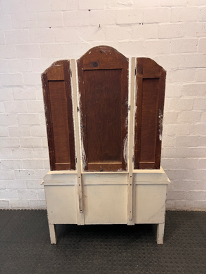 Cream and Wood Dressing Table with Tri-Fold Mirror — Fair Used Condition