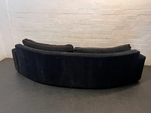 Curved Black Velvet 4-Seater Couch - Age-Related Wear - 2ndhandwarehouse.com