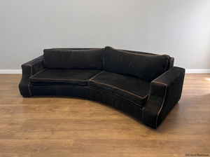 Curved Black Velvet 4-Seater Couch - Age-Related Wear - 2ndhandwarehouse.com