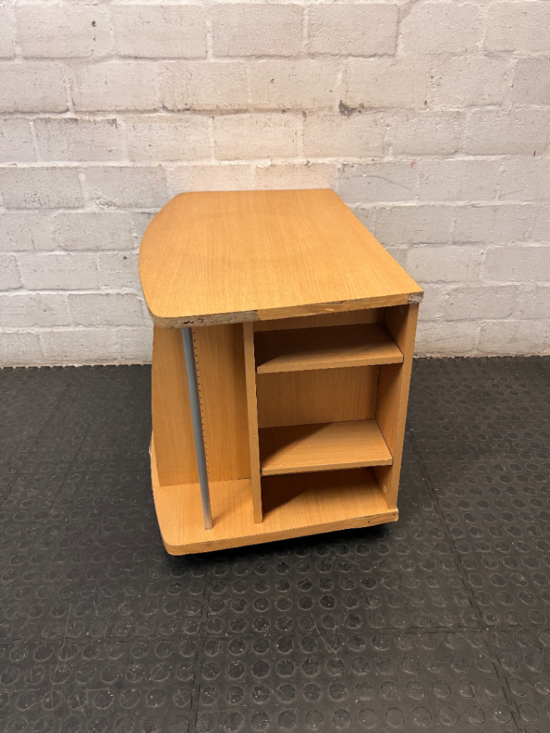 Curved Oak Finish TV Unit with Silver Accents — Damaged Wood Veneer Edge Banding