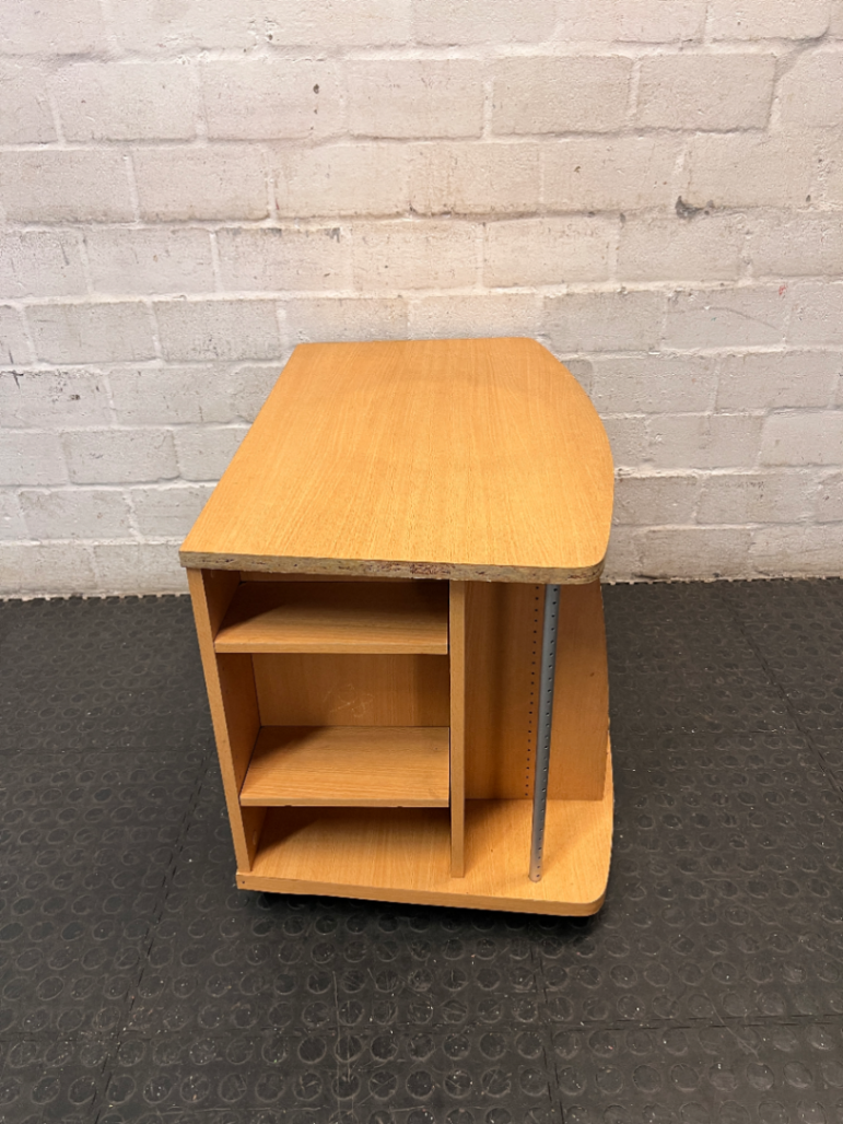 Curved Oak Finish TV Unit with Silver Accents — Damaged Wood Veneer Edge Banding