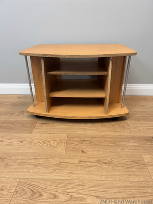 Curved Oak Finish TV Unit with Silver Accents — Damaged Wood Veneer Edge Banding
