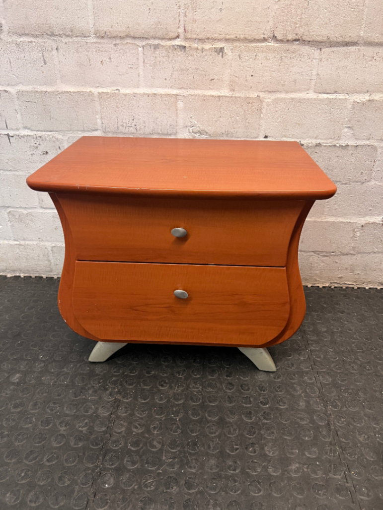 Curved Wooden 2-Drawer Bedside Pedestal