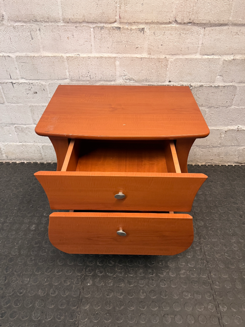 Curved Wooden 2-Drawer Bedside Pedestal