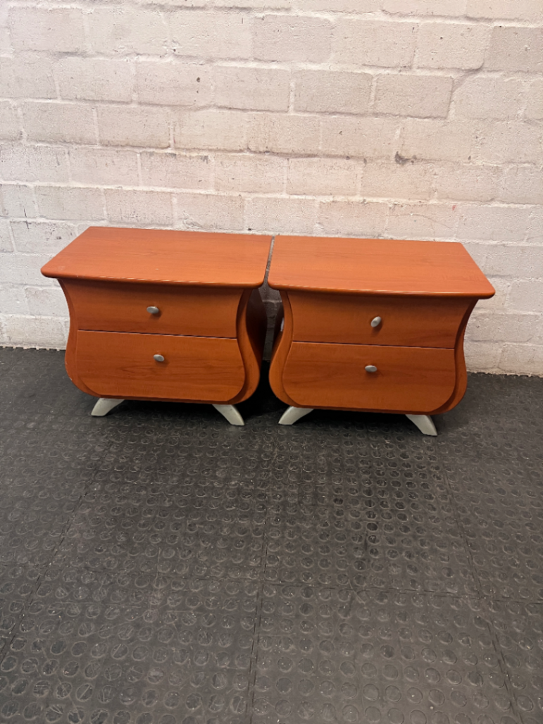 Curved Wooden 2-Drawer Bedside Pedestal