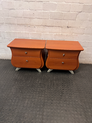 Curved Wooden 2-Drawer Bedside Pedestal