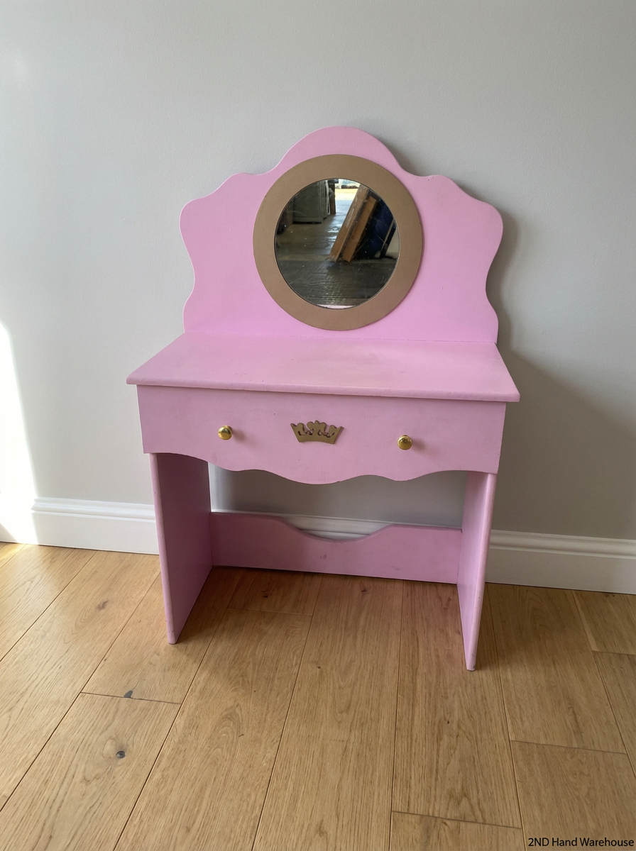 Custom Pink Princess Dressing Table with Mirror & Drawer