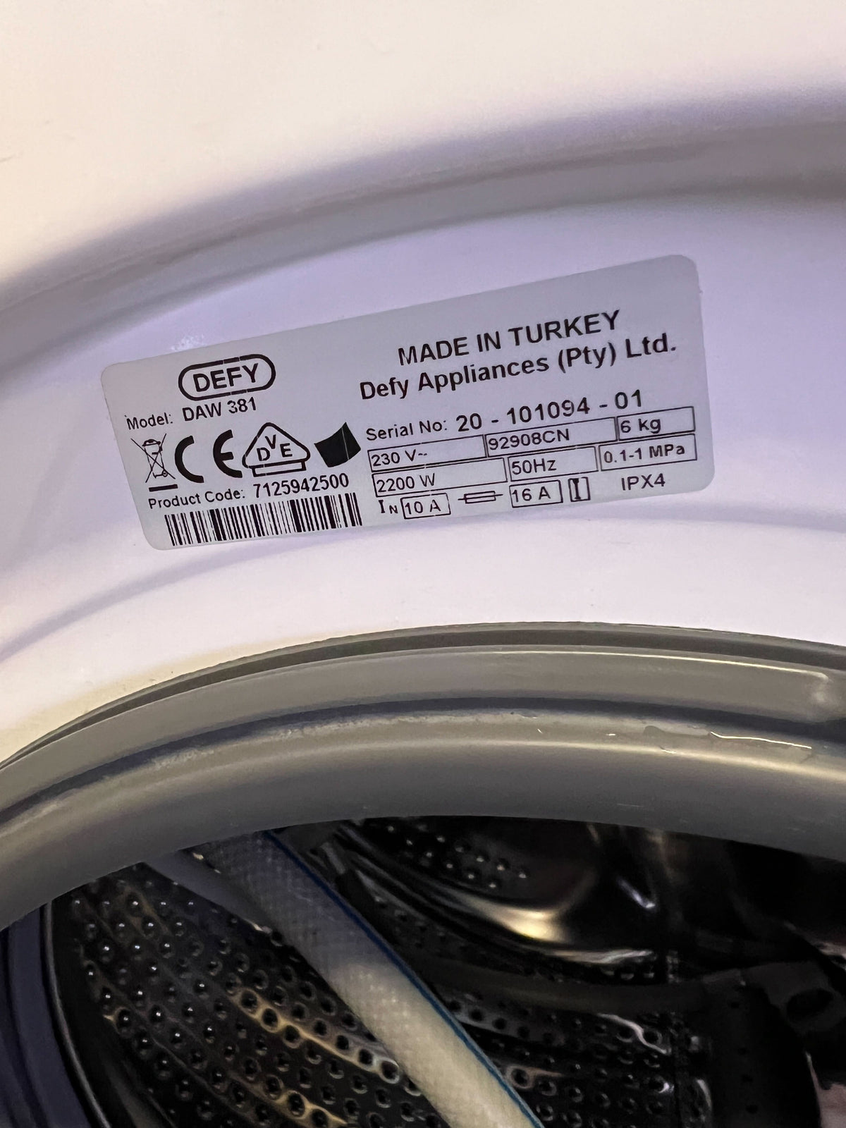 DEFY 7kg White Front Loader Washing Machine