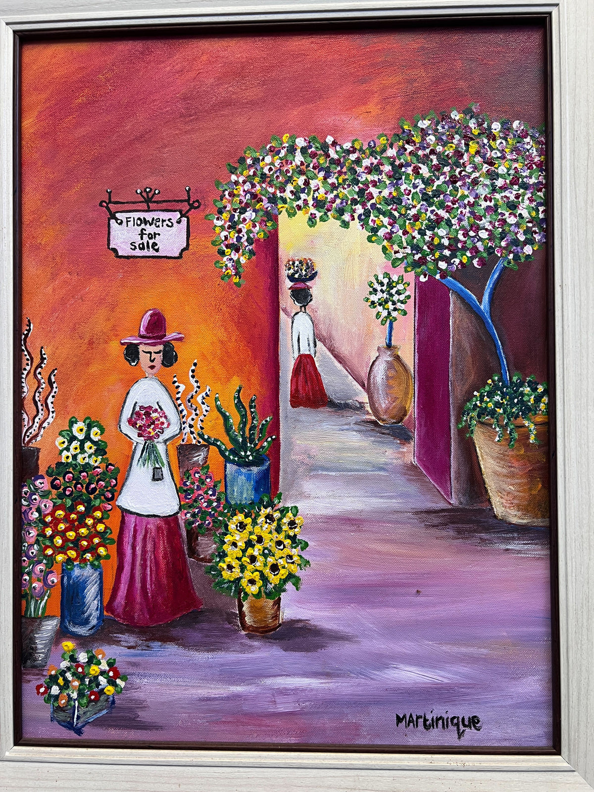 Vibrant Framed Floral Oil Painting by Martinique – 70 x 53cm