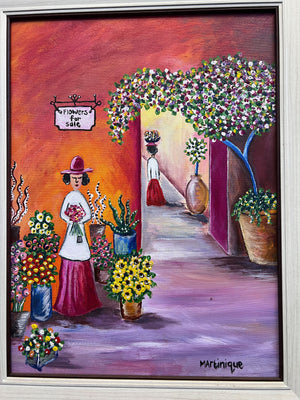 Vibrant Framed Floral Oil Painting by Martinique – 70 x 53cm