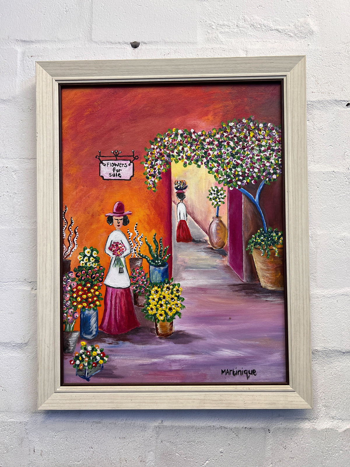 Vibrant Framed Floral Oil Painting by Martinique – 70 x 53cm