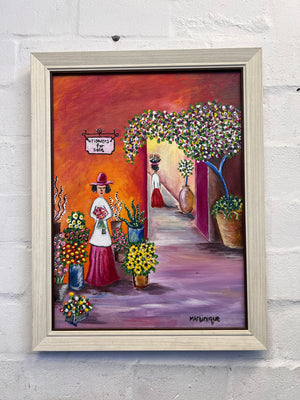 Vibrant Framed Floral Oil Painting by Martinique – 70 x 53cm