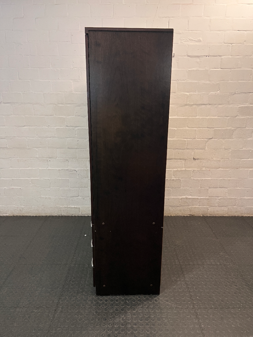 Dark Brown 3-Door Wardrobe with Drawers — Good Working Order
