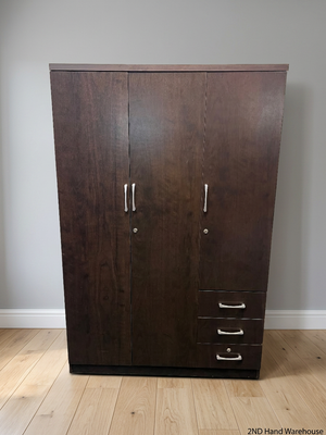 Dark Brown 3-Door Wardrobe with Drawers — Good Working Order