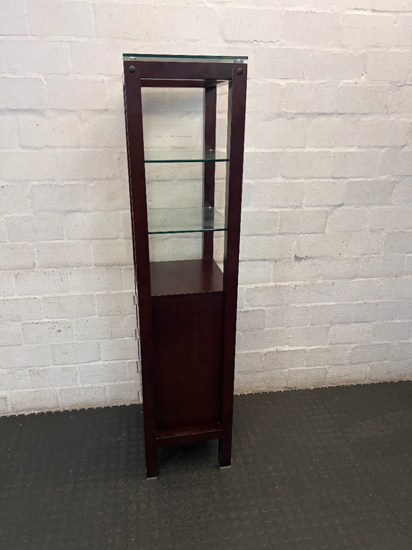Dark Brown Antique-Style Cabinet with Glass Shelves and 4 Drawers - 2ndhandwarehouse.com