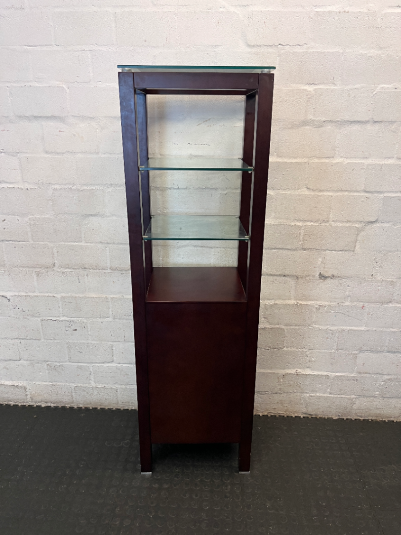 Dark Brown Antique-Style Cabinet with Glass Shelves and 4 Drawers - 2ndhandwarehouse.com