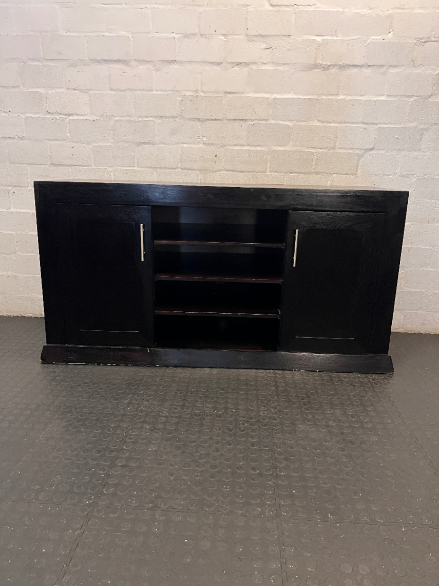 Dark Brown Wooden TV Cabinet with Storage - Fair Condition - 2ndhandwarehouse.com