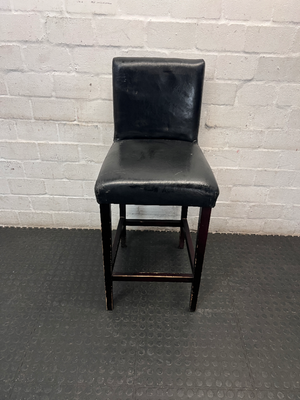 Dark Faux-Leather Upholstered Bar Stool — Well Used with Heavy Surface Wear
