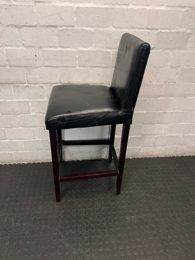 Dark Faux-Leather Upholstered Bar Stool — Well Used with Heavy Surface Wear