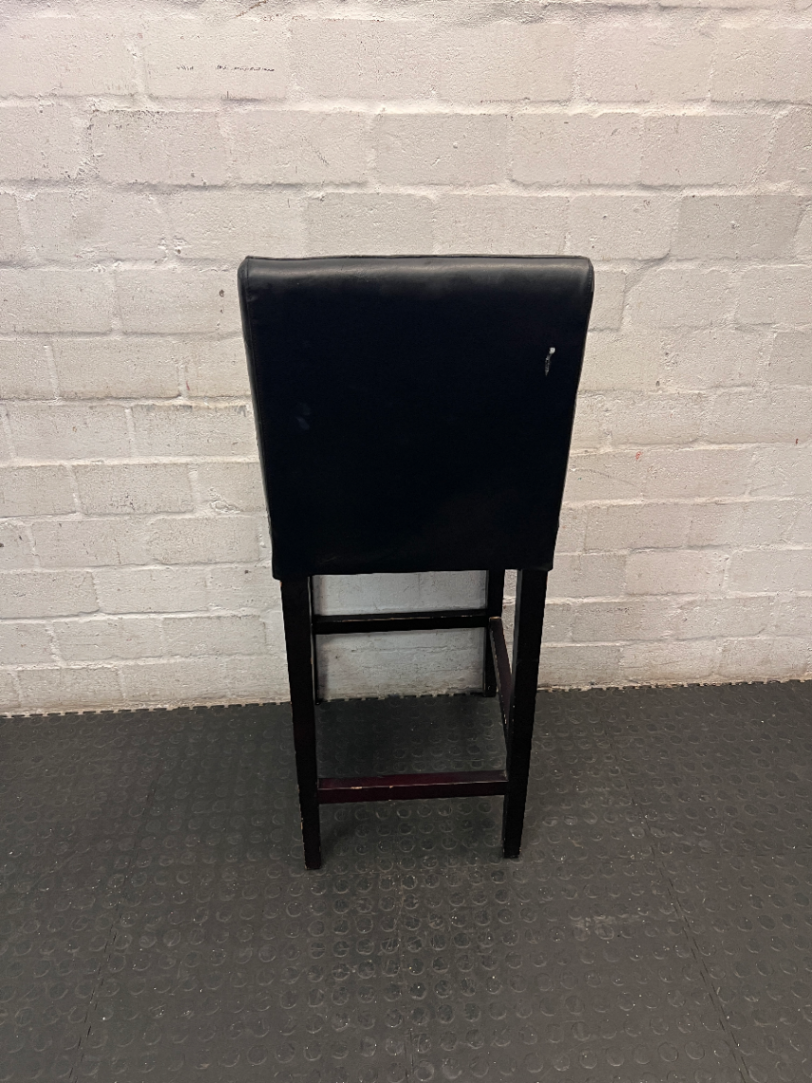Dark Faux-Leather Upholstered Bar Stool — Well Used with Heavy Surface Wear