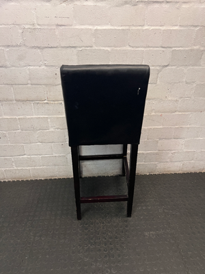 Dark Faux-Leather Upholstered Bar Stool — Well Used with Heavy Surface Wear