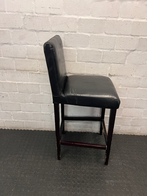 Dark Faux-Leather Upholstered Bar Stool — Well Used with Heavy Surface Wear