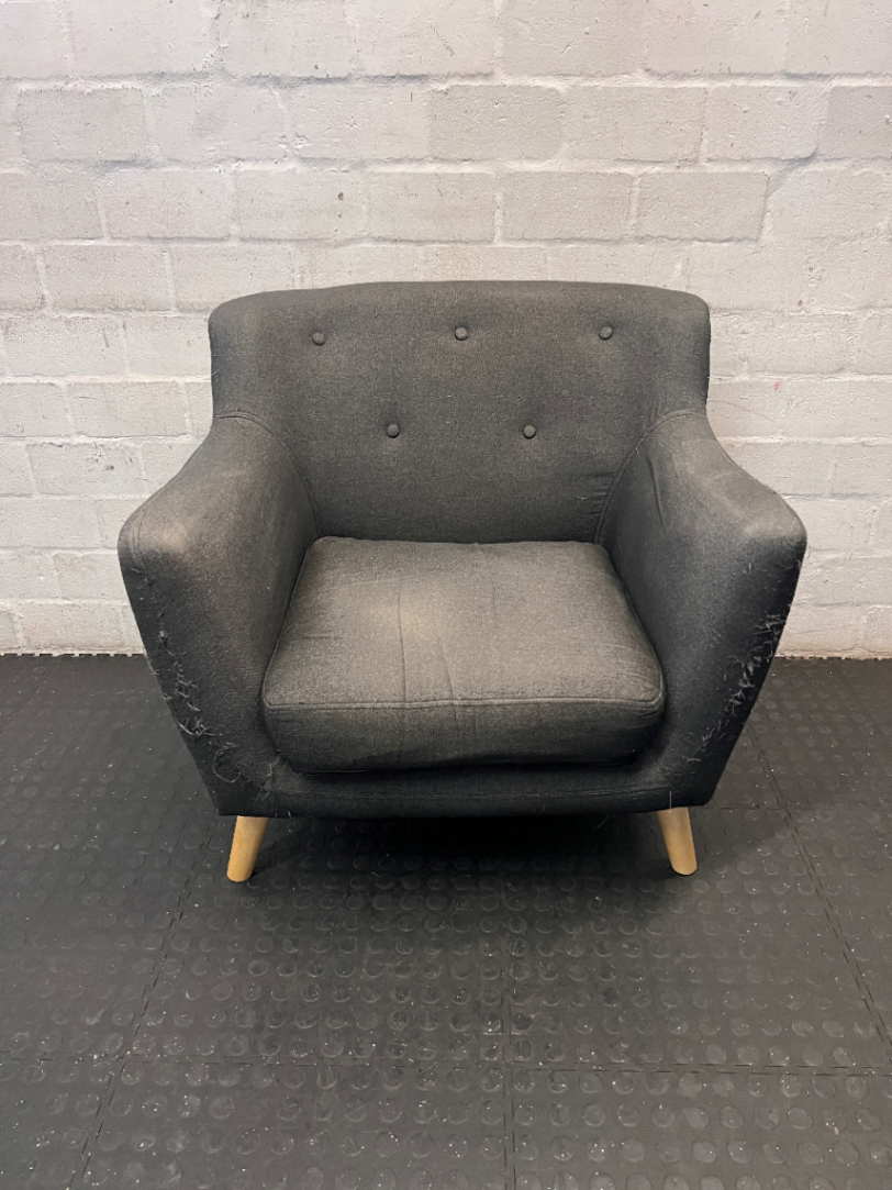 Dark Grey Decofurn 1 Seater Couch - Worn Arms and Sagging Seat - 2ndhandwarehouse.com
