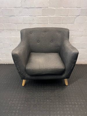 Dark Grey Decofurn 1 Seater Couch - Worn Arms and Sagging Seat - 2ndhandwarehouse.com