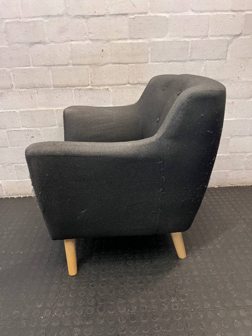 Dark Grey Decofurn 1 Seater Couch - Worn Arms and Sagging Seat - 2ndhandwarehouse.com