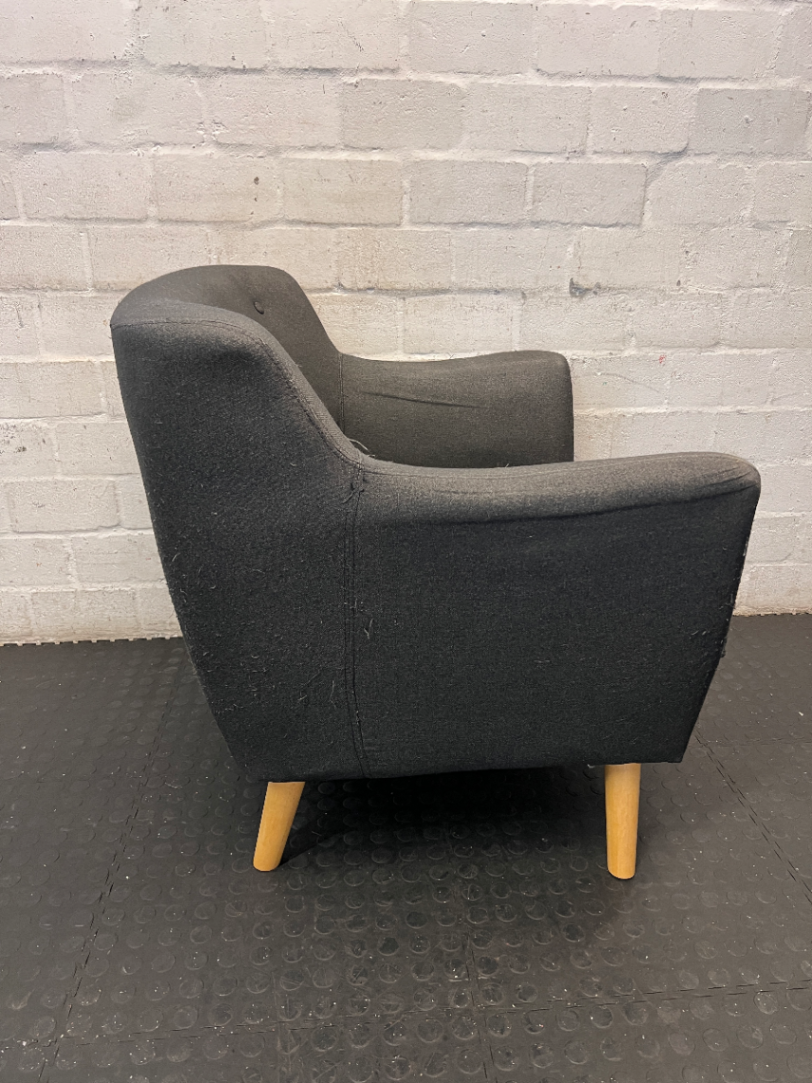 Dark Grey Decofurn 1 Seater Couch - Worn Arms and Sagging Seat - 2ndhandwarehouse.com