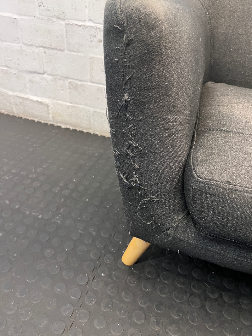 Dark Grey Decofurn 1 Seater Couch - Worn Arms and Sagging Seat - 2ndhandwarehouse.com