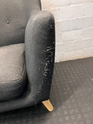 Dark Grey Decofurn 1 Seater Couch - Worn Arms and Sagging Seat - 2ndhandwarehouse.com