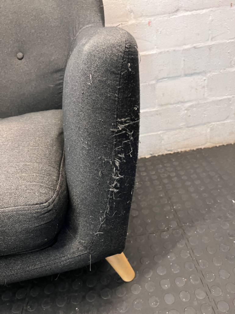 Dark Grey Decofurn 1 Seater Couch - Worn Arms and Sagging Seat - 2ndhandwarehouse.com