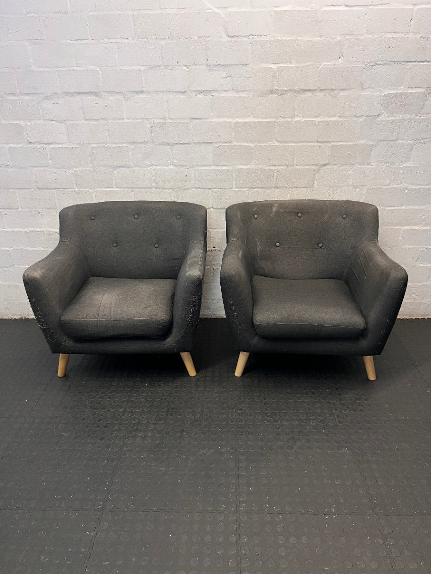 Dark Grey Decofurn 1 Seater Couch - Worn Arms and Sagging Seat - 2ndhandwarehouse.com