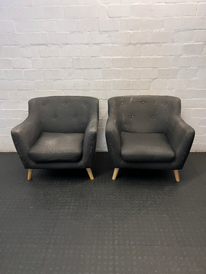 Dark Grey Decofurn 1 Seater Couch - Worn Arms and Sagging Seat - 2ndhandwarehouse.com