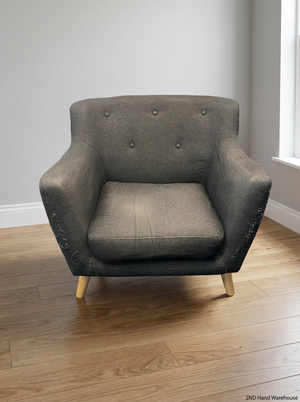 Dark Grey Decofurn 1 Seater Couch - Worn Arms and Sagging Seat - 2ndhandwarehouse.com