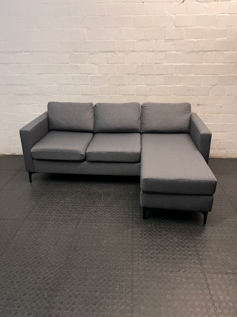 Dark Grey Santino Fabric Couch with Chaise — Very Good Condition