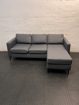 Dark Grey Santino Fabric Couch with Chaise — Very Good Condition