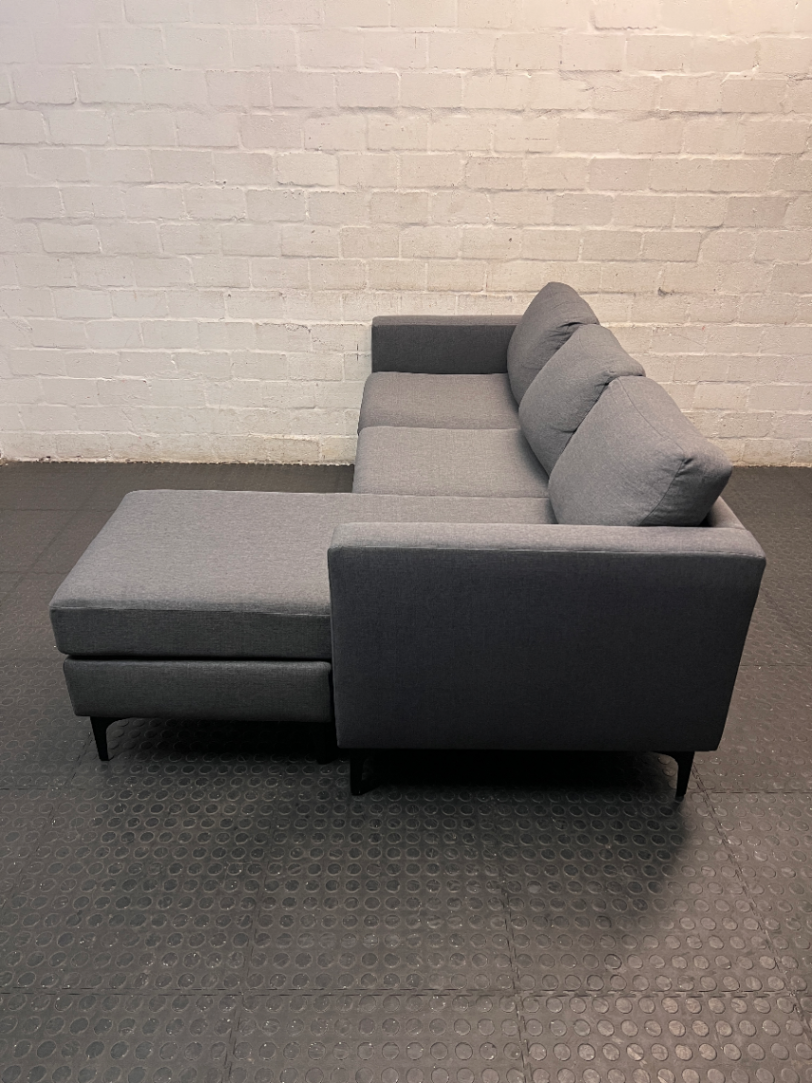 Dark Grey Santino Fabric Couch with Chaise — Very Good Condition