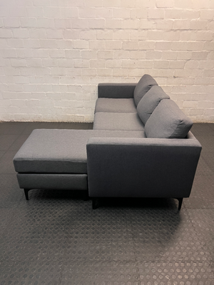 Dark Grey Santino Fabric Couch with Chaise — Very Good Condition