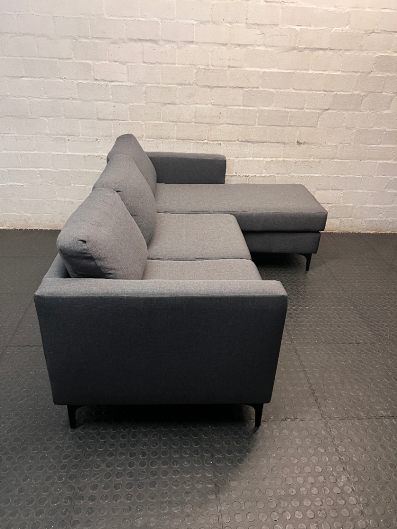 Dark Grey Santino Fabric Couch with Chaise — Very Good Condition