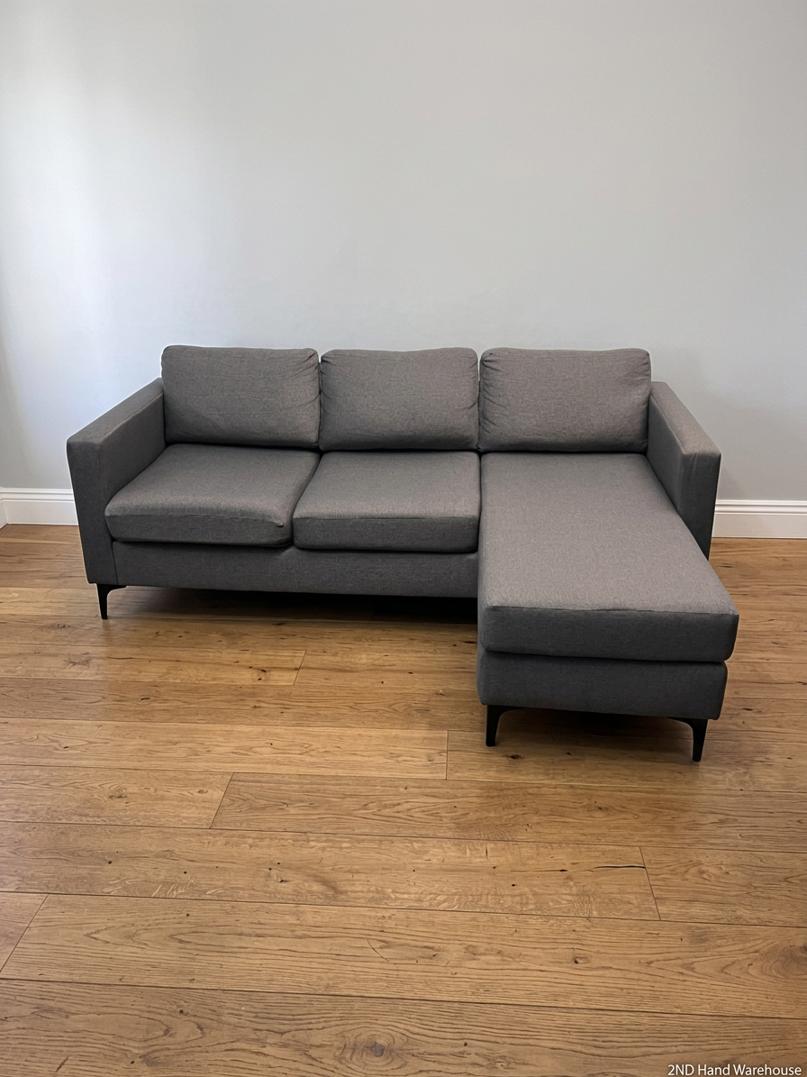 Dark Grey Santino Fabric Couch with Chaise — Very Good Condition