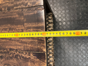 Dark Wood Coffee Table with Woven Storage Shelf — Used; Fair condition