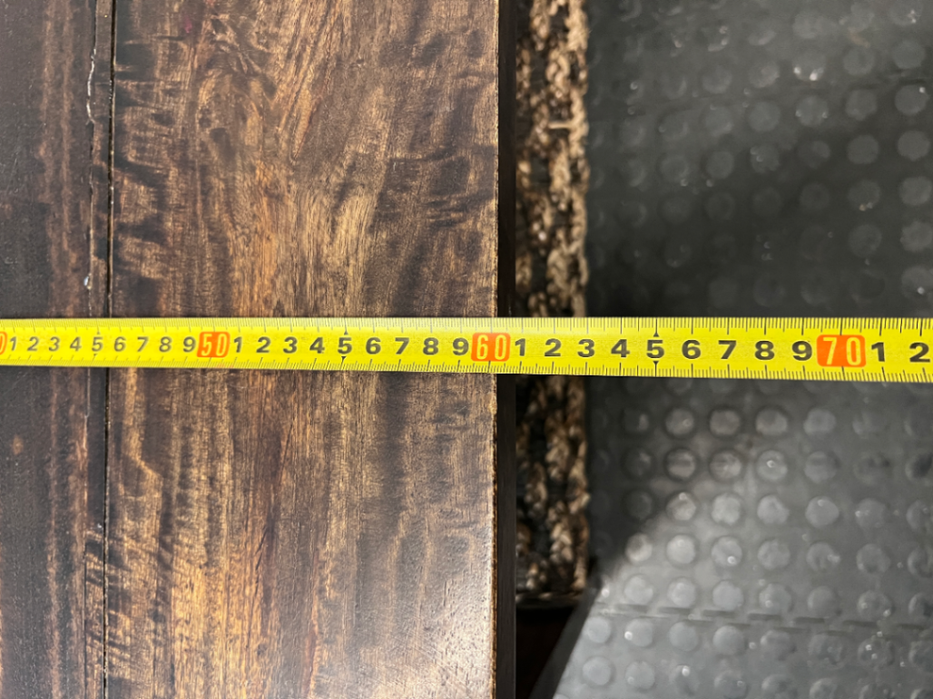 Dark Wood Coffee Table with Woven Storage Shelf — Used; Fair condition