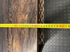 Dark Wood Coffee Table with Woven Storage Shelf — Used; Fair condition