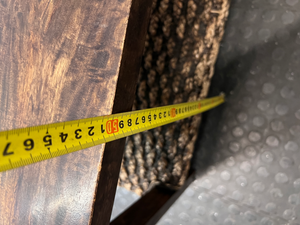 Dark Wood Coffee Table with Woven Storage Shelf — Used; Fair condition