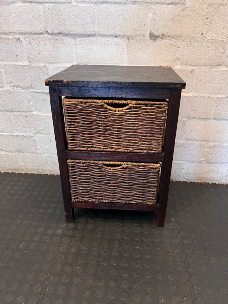 Dark Wood 2-Basket Storage Unit - Visible Surface Wear - 2ndhandwarehouse.com
