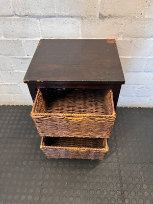 Dark Wood 2-Basket Storage Unit - Visible Surface Wear - 2ndhandwarehouse.com